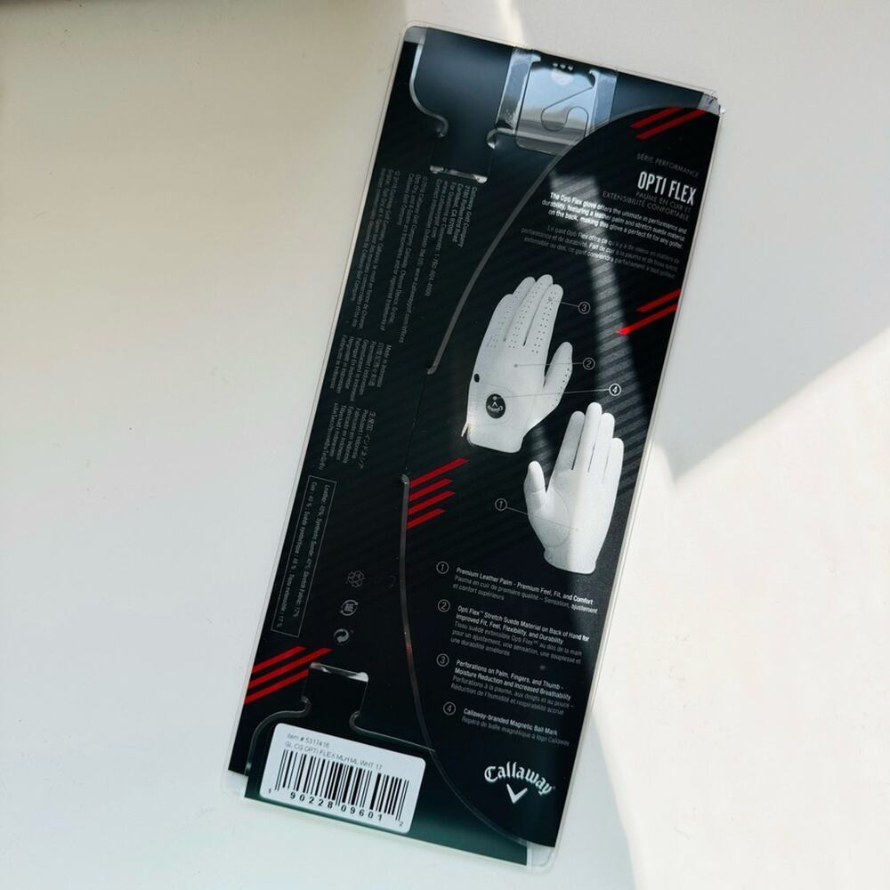 NEW MENS CALLAWAY White Premium Leather Palm Optiflex Golf Glove M L Regular - Picture 5 of 6
